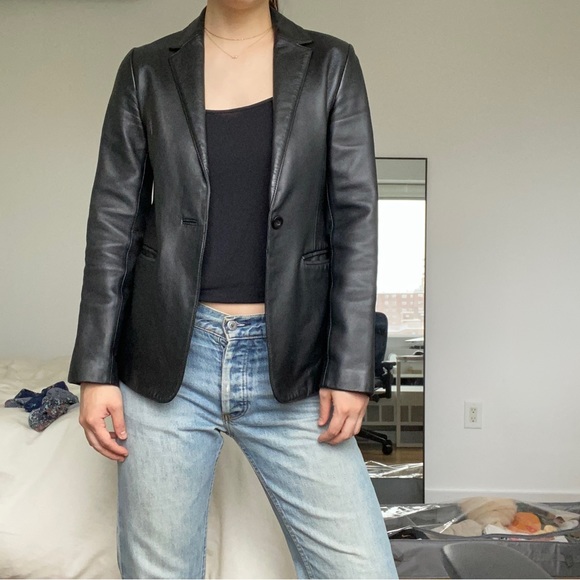 Black leather blazer jacket - Picture 1 of 4